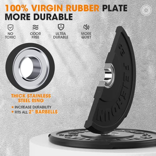 FEIERDUN Color Bumper Plate Set, 2-Inch Olympic Weight Plates, Low Bounce Rubber Barbell Plates with Stainless Steel Insert for Weightlifting, Strength Training, CrossFit & Home Gym, 10LB-370LB - style: A) 10LBS Pair