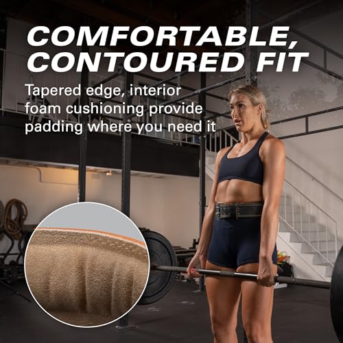 Harbinger Padded Leather Contoured Weightlifting Belt - 4" or 6” Width - Interior Suede Lining & Foam Cushioning - Heavy-Duty Dual Prong Steel Roller Buckle - for Lifting Support - size: Small, style: 6 Inch: 2.0