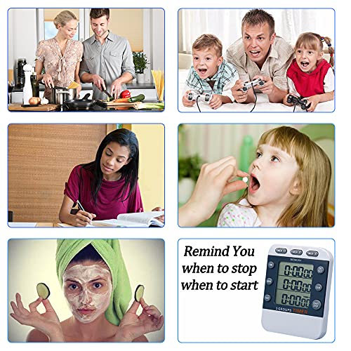 Digital Dual Kitchen Timer for Cooking, 3 Channels Count Down/up Triple Multi Timers for Food, Magnetic Memory-Preset Large-Display Adjustable Alarm Volume, 3A Battery Included - style: M382
