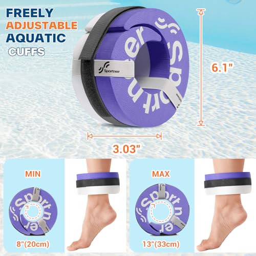 Sportneer Aquatic Exercise Equipment Water Aerobics Combo Set Includes High Density Water Weights Dumbbell Aqua Belt Water Ankle Weights for Pool Exercise Aquatic Therapy Pool Fitness Water Exercise - color: Purple, style: Aqua Exercise Set with Foam Cuff