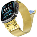 WINGLE Milanese Loop for Apple Watch Band Ultra 3/2/1 Band Ultra 49mm Series 11 10 46mm 45mm 44mm SE 3/2/1 Series 9 8 7 6 5 4 3 Men Women,Parachute-Style Buckle Stainless Steel Mesh Metal iWatch Bands - color: Magnetic Metal Mesh Loop-Gold