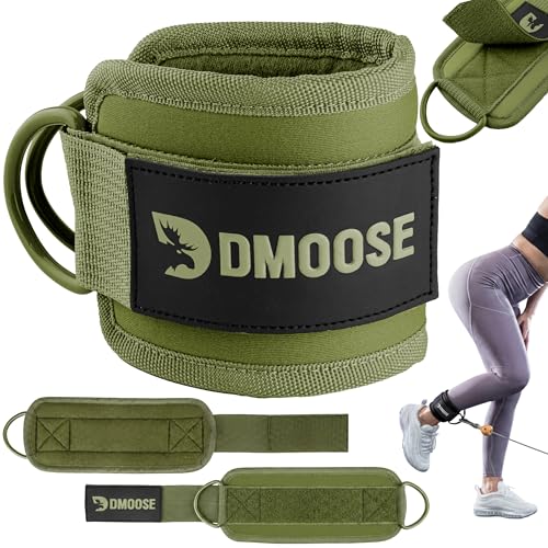 DMoose Ankle Strap for Cable Machine - One Size Fit with Premium Padding, Workout Kickback Ankle Cuffs, Ankle Bands for Working Out, Booty Workouts, Leg Extension, Hip Abductors & Lower Body Exercises - color: Olive Green - Single