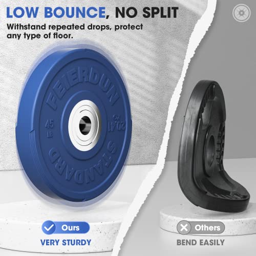 FEIERDUN Color Bumper Plate Set, 2-Inch Olympic Weight Plates, Low Bounce Rubber Barbell Plates with Stainless Steel Insert for Weightlifting, Strength Training, CrossFit & Home Gym, 10LB-370LB - style: I) 140LBS SET