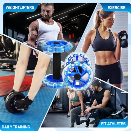 Dual Ab Roller Wheel For Core Strength Double Abdominal Exercise Machine Stomach Workout Equipment Gear Tummy Shaping Trainer Non Slip Handles Blue Men Women 7.87 Inches