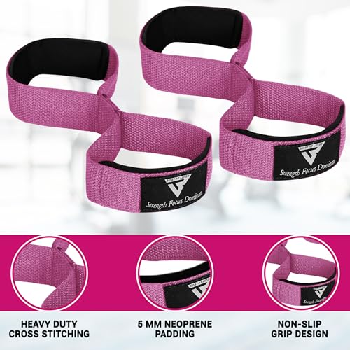 Weight Lifting Straps Figure 8, Anti Slip Strap with cuffs wrist Support for Gym Workout Deadlift Powerlifting Bodybuilding Weightlifting, Fitness Strength Training, Hand Bar Grip for Men - color: Pink