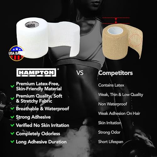 Hampton Adams | As Seen on Shark Tank | Self Adhesive Bandage Wrap (14-Pack) | 15ft | Pet Safe | Breathable Athletic Elastic Cohesive Bandage for Sports Injury Ankle Knee Wrist sprains (White) - color: White