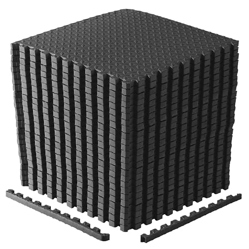 CAP Puzzle Exercise Mats | 1” Thick EVA Interlocking Foam Tiles for Home Gym Flooring | Multiple Options - color: Diamond - Black, style: 24 Tiles (96 SQ FT)