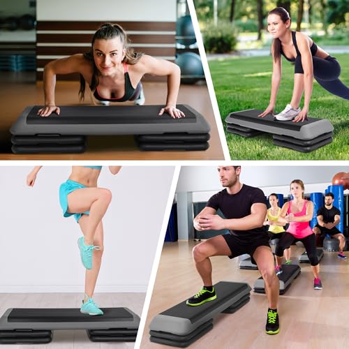 Adjustable Workout Aerobic Stepper, Exercise Step Platform Trainer with 4 Risers,Non-Slip Surface for Home Gym Workout Training - color: Black