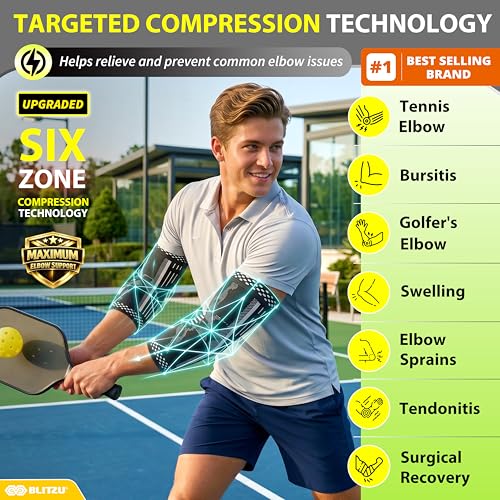 BLITZU Elbow Compression Sleeve for Tendonitis, Tennis Elbow Brace 2 Pack X | Targeted Arm Support, Joint Stability, Muscle Recovery, Workout Protection, Tendonitis & Arthritis Relief, All-Day Comfort - color: White, size: X-Large