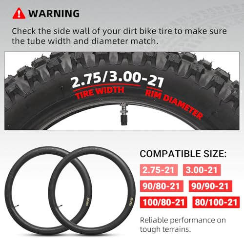 2.75/3.00-21” Replacement Inner Tube 80/100-21(300/325-21) with TR4 Staight Valve Stem, Fits Motorcycle with 21'' Tires (2-Pack) - Made from Heavy Duty, Thick Premium Rubber - size: 2.75/3.00-21"