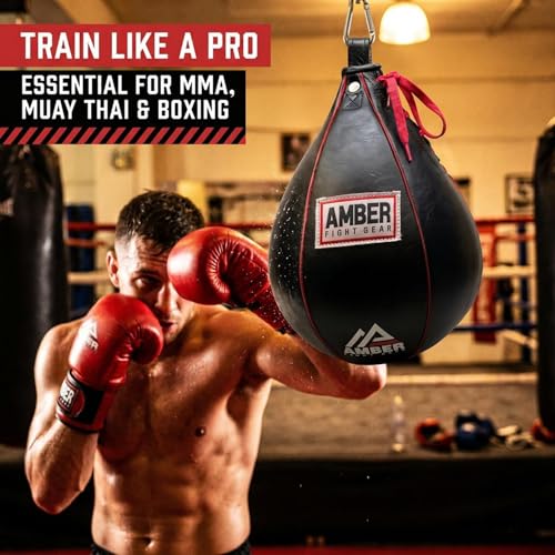 Amber Sports Genuine Leather Speed Bag for Boxing & MMA – Handcrafted Punching Ball for Reflex & Speed – Balanced for Fast Rebound – Available in Sizes XS, S, M, L - size: Large (7"x11")