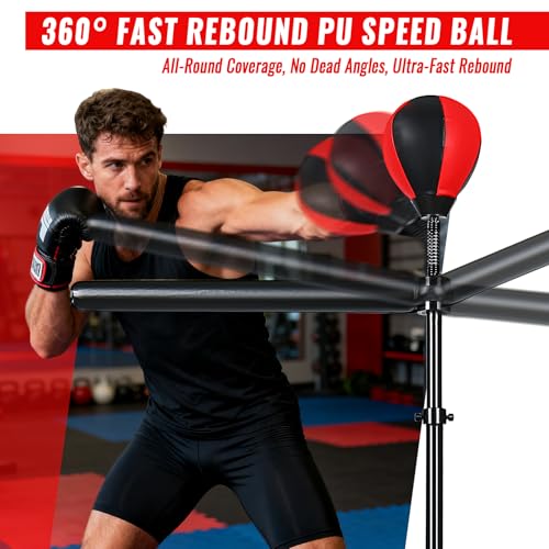 INNOLIFE Freestanding Punching Bag,Adjustable Height Home Boxing Training Equipment for Adults,Durable Boxing Bar & Stand with Stable Base for Fitness Workouts,Red