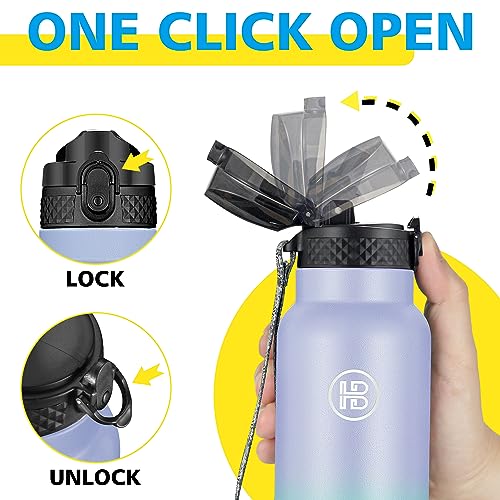 Han's Bottle Sports Water Bottle - 24 Oz, Straw Lid, Leak Proof, Vacuum Insulated Stainless Steel, Double Walled, Thermo Mug,Lilac green - color: Lilac green, size: 24 Ounces