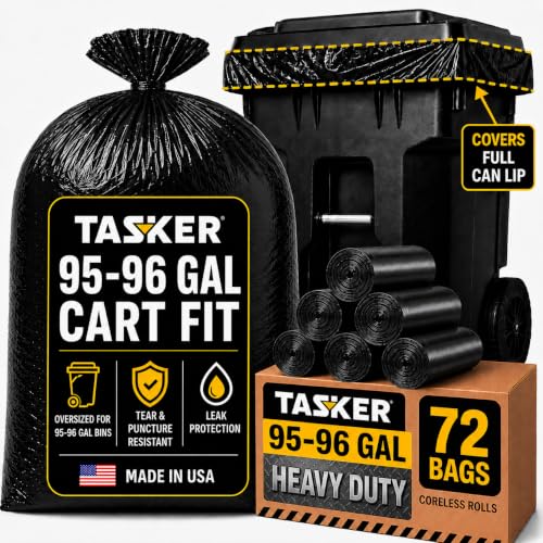 95 Gallon Trash Bags Heavy Duty | Mega-Value Pack 72 Bags | Extra Large Black Can Liners | 90-100 Gallon Trash Bags | 96 Gallon Big Garbage Bags (Black) - size: 72 Count (Pack of 1)