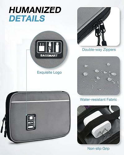 BAGSMART Large Electronics Organizer Travel Case for Tech Accessories, Blue | Tech Accessories, Cord Storage Bag, For Phone, Power Bank, SD Card, Cables - color: Grey