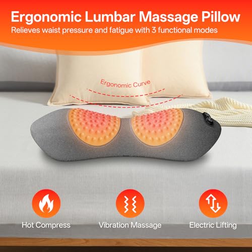3-in-1 Electric Lumbar Support Pillow for Bed and Chair, Triple Fusion Back Massager with Heated, Vibration and Traction for Lower Back Pain Relief and Spine Support, Gray. - color: Matte Gray