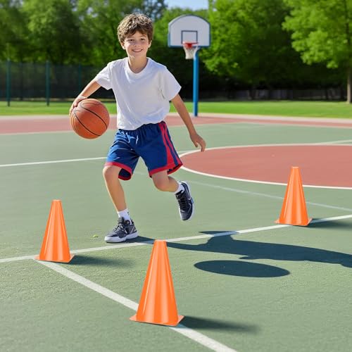 24pcs Cones 9 Inch Soccer Cones and Plastic Traffic Cones, Durable Cones for Sports Training, Ideal for Soccer, Basketball, Football, Skating, and Agility Drills Practice - color: orange