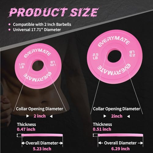 EVERYMATE Change Weight Plates 1.25LB 2.5LB 5LB Set Fractional Olympic Bumper Plates for Cross Training Steel Insert Strength Training - color: 7.5LB(1.25+2.5)x2, size: Pink