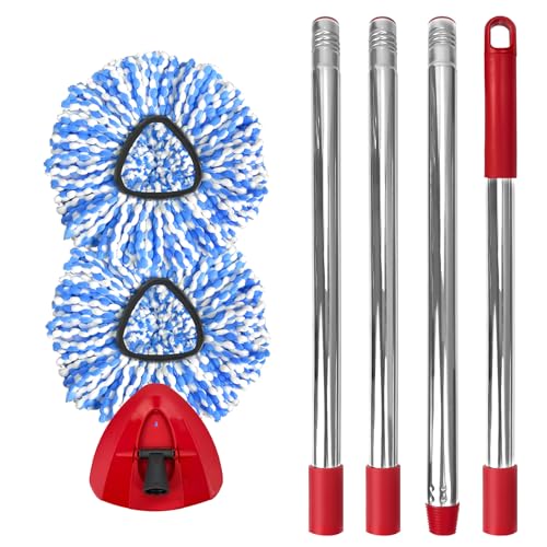 Nuorest Spin Mop Replacement Set for O-Ceda 2-Tank System, Includes 2 Mop Head Replacement, 1 Mop Handle (30-58in Adjustable 4-Section Pole), 1 Spin Base - size: 2 Heads+1 Handle+1 Base(2-TANK)