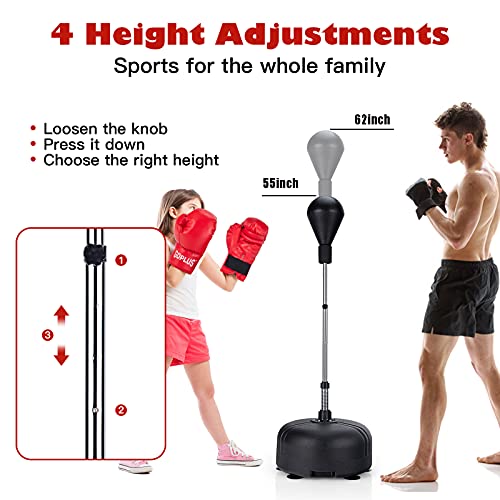 Goplus Punching Bag with Stand for Adults, Freestanding Reflex Speed Bags with 55’’-62.5’’ Adjustable Height, Boxing Equipment with Gloves for Home Gym Workout MMA Training, Fitness - color: Black