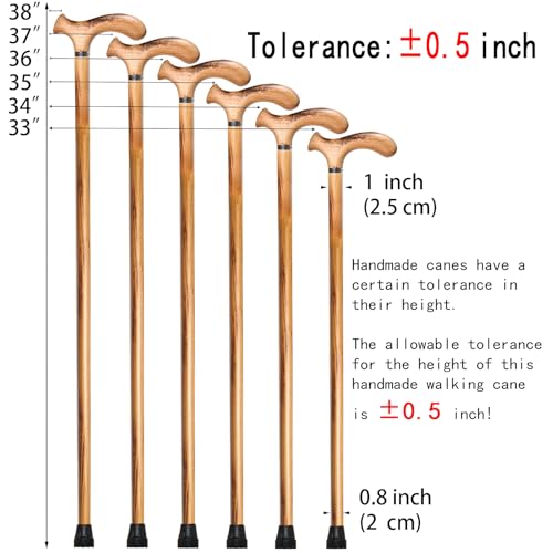 Wooden Walking Cane with 5 Height for Men and Women, Handmade Wood Cane with Comfort Grip Handle, Supportive Mobility Aid for Seniors, Fashionable & Classic Lightweight Stick - color: Burlywood, size: 33inch
