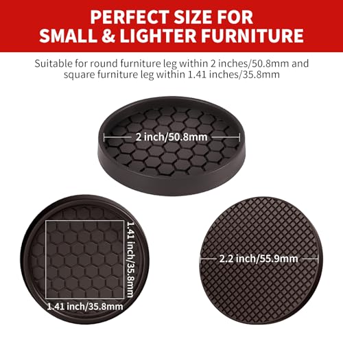 Ezprotekt Non Slip Furniture Pads, 12 Pcs 2" Anti Slip Rubber Caster Cups, Anti Skid Furniture Coasters for Hardwood Floors, No Slide Furniture Gripper, Furniture Stoppers to Prevent Sliding (Brown) - color: Brown