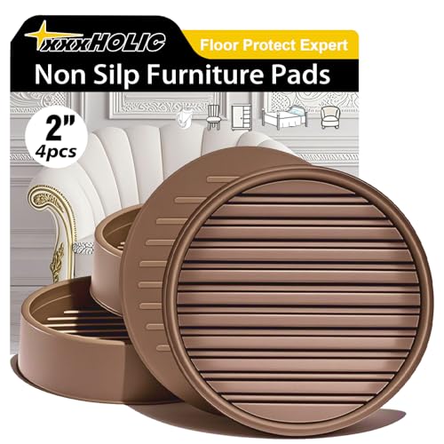 xxxHOLIC Rubber Non Slip Furniture Pads, 2" Brown Round, Set of 4 | Furniture Cups for Hardwood Floors, Rubber Furniture Grippers, Anti Slide Bed Frame & Couch Stoppers - color: Brown, size: 2"Round
