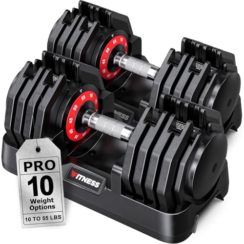 Rendpas Adjustable Dumbbells Set 25/55/80lbs, 10-in-1/16-in-1 Free Weights Set, 1-Second Quick Adjust,Space-Saving Home Gym Strength Training for Men Women - size: 55LBS Pair-10 Weights