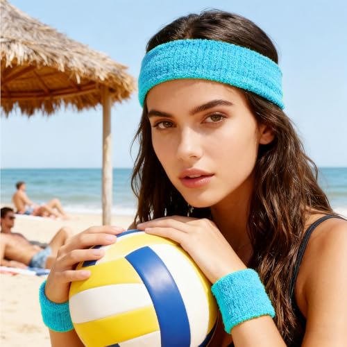 36 Pcs Wrist Sweatband Set Sports Headband Wristband Set for Men Women Party Sports Cotton Headbands Athletic Sweat Bands for Tennis Football Gym Workingout Accessories - color: Colorful