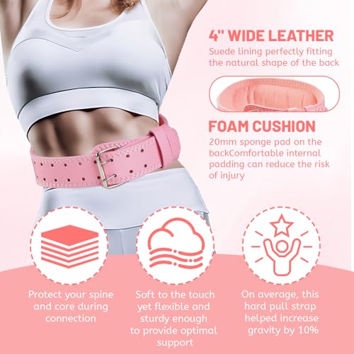 9mm Leather Fitness Weight Lifting Belt for Women&Men with 4 Inches Padded Lumbar Support for Power Lifting Workout & Squats Exercise - color: Pink, size: Extra Small