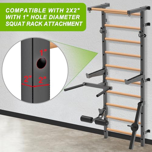 Swedish Stall Bars 2"x2" with 1" Holes, Wall Mounted Wood Gym Ladder for Suspension Training, Home Gym, Calisthenics, Physical Therapy, School & Clinic - color: Swedish Ladder with Pull Up Bar