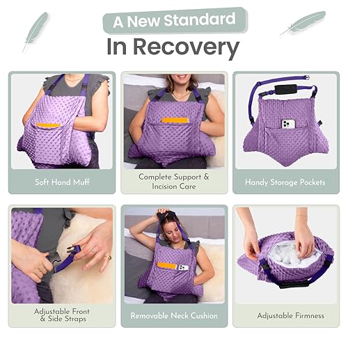 MOYOAMA Hysterectomy Pillow Post Surgery – Form-Fit Support Shield with Secure Straps, 2 Pockets, & Cozy Muff – After Hysterectomy Recovery Must-Haves, Post-Op C-Section Pillow Post Surgery Gifts - color: Majestic Violet