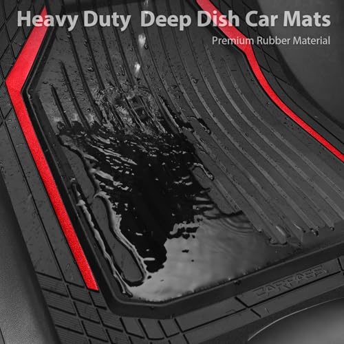 CAR PASS Heavy Duty Rubber Floor Mats for Car, Waterproof Liner Deep Dish Car Mats Full Sets, Universal Trim to Fit for SUV Truck Sedans Vans, All Weather Automotive Floor Mats 3pcs, Black Red - color: Black Red