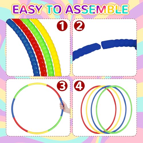 Sratte 12 Pcs Toy Hoop for Kid - Detachable & Adjustable Colored Hoop Exercise Ring Plastic Circle for Kid, Teen Gymnastics, Dog Agility Equipment, Require Self Assembly(Classic Color, 28 Inch) - color: Classic Color, size: 28 Inch