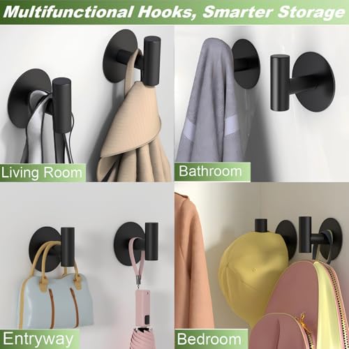 Self-Adhesive Coat Hooks, Stainless Steel Heavy Duty Wall Hooks, Towel Hooks for Hanging Robes, Aprons, Coats and Hats in Bathrooms,Kitchens and Hotels(2 Pack, Black) - color: Black, size: Adhesive "T" Shape- 2 Pack