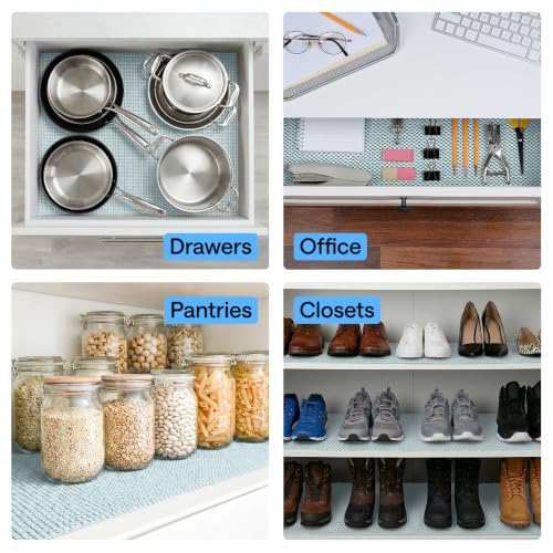 GORILLA GRIP powerGRIP Drawer Shelf and Cabinet Liner, Thick Strong Hold, Non-Adhesive Liners Protect Kitchen Cabinets and Cupboard, Bathroom Drawers, Easy Install, Breathable Mat, 12" x10', Spa Blue - color: Spa Blue, size: 12" X 10', style: 12" x 10'