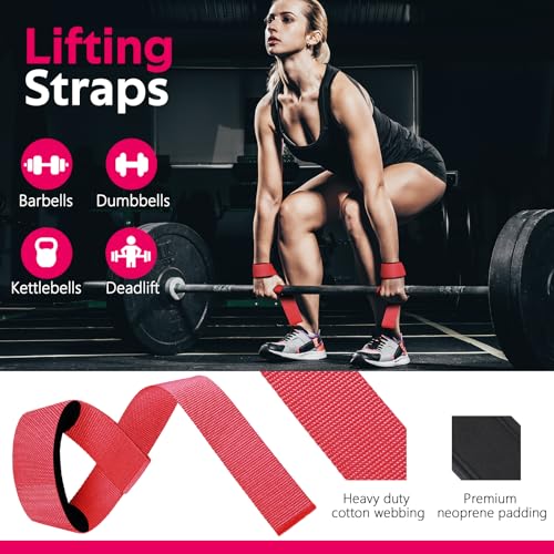 WALITO 8Pcs Barbell Pad Set for Hip Thrust - Squat Pad,Gym Accessories for Women with Bar Bad,Bench Press, with Gym Ankle Straps,Resistance Bands for Working Out,Lifting Strap,Carry Bag - color: Red