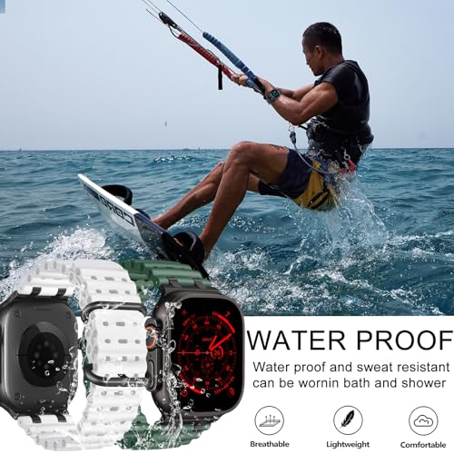 Ocean Silicone Sport Band - Compatible with Apple Watch Ultra 2/Ultra Bands 49mm 45mm 44mm for Men Women, Breathable Soft Waterproof Strap for iWatch Ultra 2, iWatch Ultra Series 10 46mm SE/9/8/7/6 - color: Ocean/Grass Green/Black