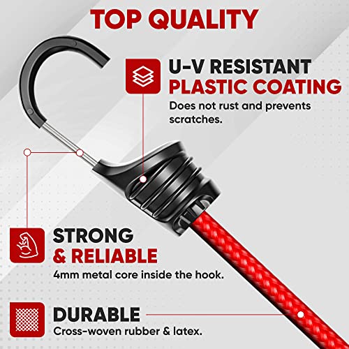 FORTEM Bungee Cord Assortment, 32pk Bungee Cords Multi Pack, Includes 10", 18", 24", 32", 40" Bungees and 8" Canopy/Tarp Ball Ties, Plastic Coated Metal Hooks - size: Pack of 32 Standard (10", 18", 24", 32", 40")