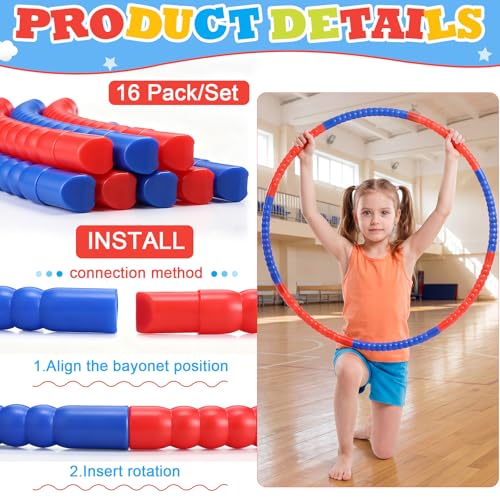 Vinsot Detachable Plastic Hoops for Kids, Adjustable Exercise Hoops Equipment for Sports, Dance, Outdoor Games, Parties and Pet Training - color: Red,Blue