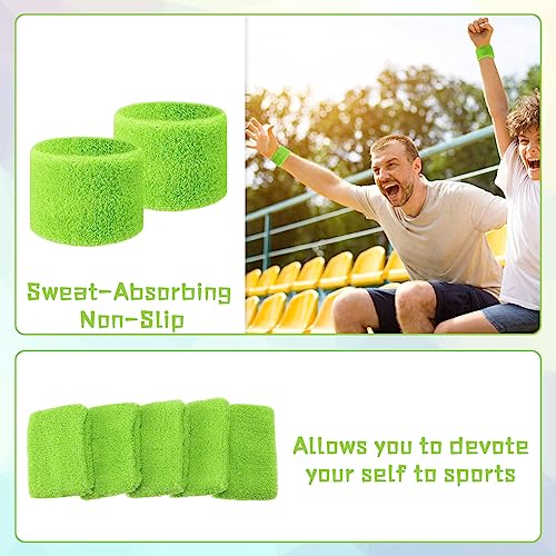 Lounsweer Wrist Sweatbands Bulk for Kids Adult Teams Sweat Bands Sports Wristband Athletic Neon Sweatbands for Football Basketball Tennis Running Gym Party Gifts - color: Green