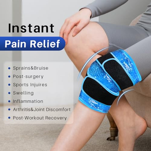 Knee Ice Pack Wrap for Pain Relief Reusable Multi-Purpose Gel Ice Wrap for Leg Ankle Foot Wrist Injuries Swelling Knee Replacement Post-Surgery Recovery Cold Compression for Meniscus Tear ACL - color: Blue