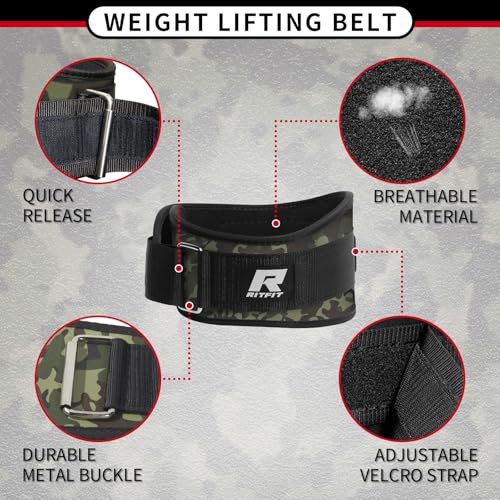RitFit Weight Lifting Belt - Great for Squats, Lunges, Deadlift, Thrusters - Men and Women - 6 Inch Black/Camouflage - color: Camo, size: M(30"-36")