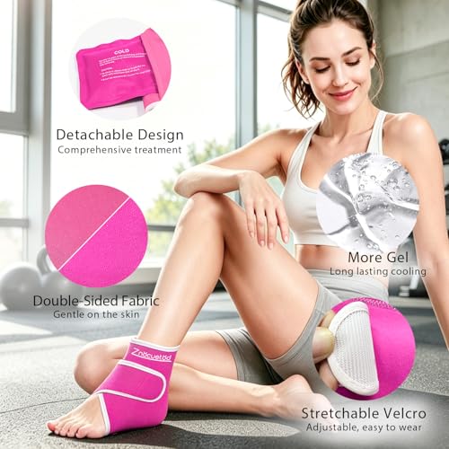 Ankle Ice Pack Wrap Reusable Gel Cold Compression for Foot Discomfort Ice Wrap for Feet Swelling and Recovery Plantar Fasciitis Achilles Tendonitis Sprained Ankles Heel Spur Pain Relief (Hot Pink) - color: Hot Pink