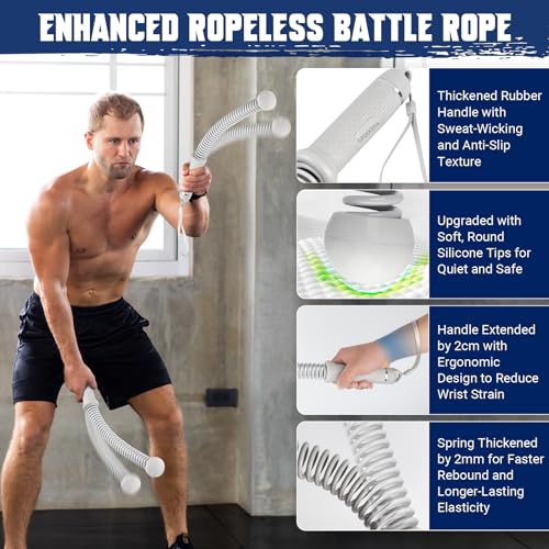 Weighted Ropeless Battle Rope for Home Gym, with Grip Strengthener & Poster | Portable Cordless Battle Rope with Storage Bag for HIIT, Strength, High Calorie Burn & Quiet Cardio Training Men & Women(2PC)