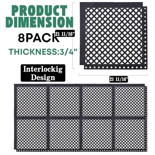 BESEA 8-Pack Interlocking Rubber Floor Mats, 21.6" Shock-Absorbing, Anti-Fatigue Tiles, Heavy-Duty, Waterproof & Anti-Slip, Modular Garage, Gym, Workshop Flooring - size: 21.6"X21.6"X8Pack