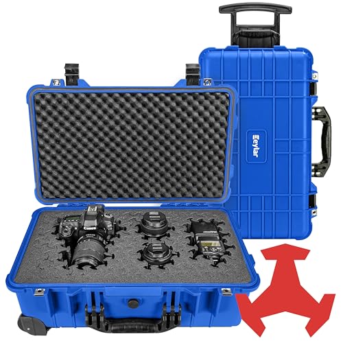 Eylar 22" Carry-On Roller Hard Case With Ragar Reconfigurable & Reusable XP Crosslink Foam, Waterproof, Shockproof For Equipment, Drones And Cameras, TSA Standard (2 Ragar Layers) (Blue) - color: Blue