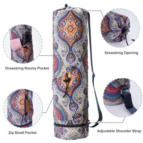sportsnew Yoga Mat Bag with Water Bottle Pocket & Wet Pocket for Women | Yoga mat carrier fits 1/8"-3/8" yoga mats, quick-access multi-pocket organization, lightweight for gym, Pilates & studio - color: Bohemian Style, size: Medium