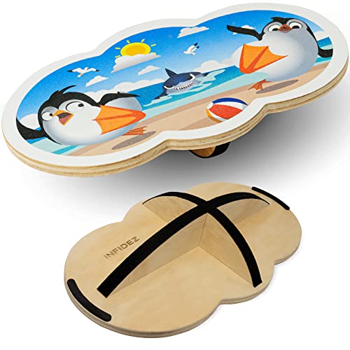 Wooden Balance Board Kids, Wobble Board For Balance, Balance Board Toddler Supporter, Balance Boards for Stability and Core Training - color: 1. Penguin