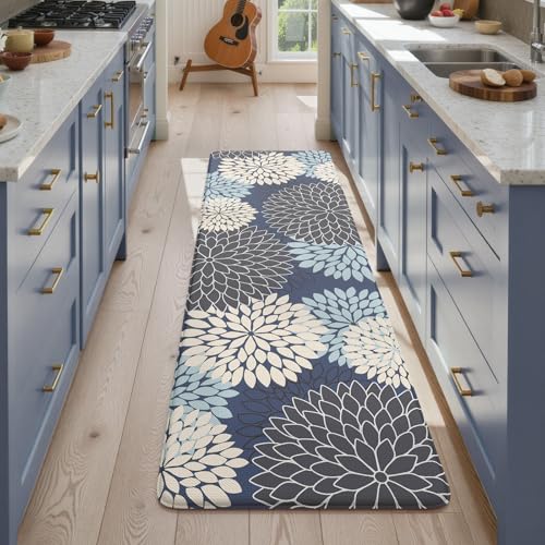 KIMODE Anti Fatigue Kitchen Mats for Floor, Boho Floral Kitchen Rugs 24" x 71", Wide Long Cushioned Mats for Kitchen Floor, Non Slip Kitchen Floor Mats for Sink Laundry Office,Blue Multi - color: Multi-blue, size: 71"L x 24"W x 0.5"Th
